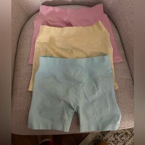 Set of 3 Pastel Seamless Biker Shorts – Pink, Yellow & Mint All Size Small